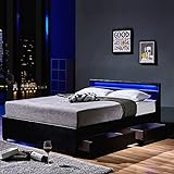 HOME DELUXE - LED Bett NUBE - Schwarz, 140 x 200 cm - inkl. Lattenrost und Schubladen I Polsterbett Design Bett inkl. Beleuchtung…