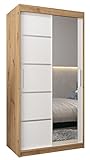 Schwebetürenschrank Verona 2-100 cm mit Spiegel Kleiderschrank mit Kleiderstange und Einlegeboden Schlafzimmer- Wohnzimmerschrank Schiebetüren Modern Design (Artisan Eiche + Weiß)