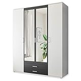HANAU Kleiderschrank mit Spiegeltür in Weiß, Graphit - Vielseitiger Drehtürenschrank 4-türig für Ihr Schlafzimmer - 160 x 196 x 54 cm (B/H/T)