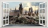 Chicbanners Harry Potter Hogwarts Castle 3D Magic Window V599 Wandtattoo, selbstklebend, Größe 1000 mm breit x 600 mm tief (groß)
