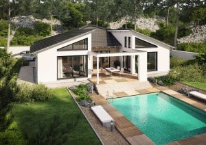 Hier ist die Terrasse das Zentrum des Hauses. Der Pool liegt eine Etage tiefer. (Bild: Rensch-Haus)