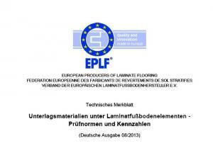 Hilfreiche Informationen für Laminatbodennutzer: Das kostenlose EPLF-Merkblatt „Unterlagsmaterialien unter Laminatfußbodenelementen – Prüfnormen und Kennzahlen“ gibt es unter www.eplf.com. Grafik: EPLF/akz-o